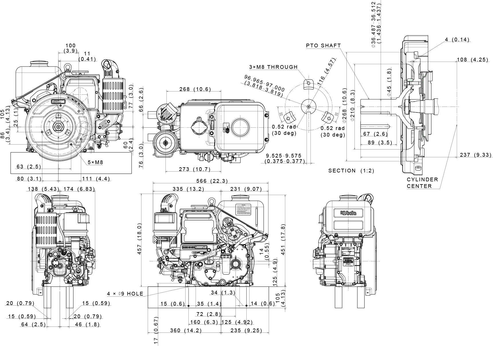 Kubota EA330-E4 dimenzije